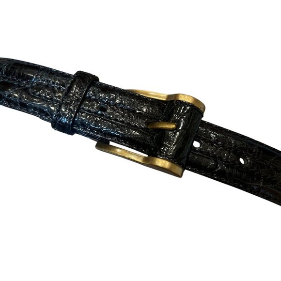 DKNY Black Genuine Caiman Crocodile Belt Made in Italy Size Small - Picture 2 of 9